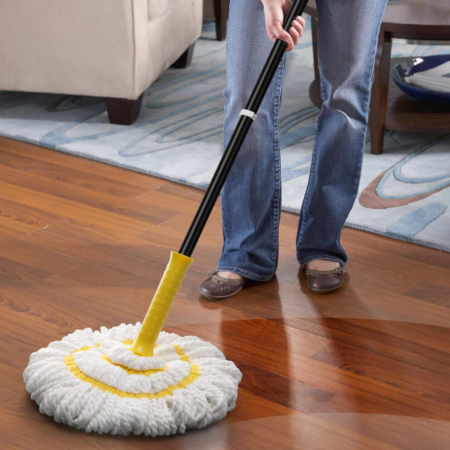 Self Wringing Twist Floor Mop with Microfiber Head, Easy Cleaning Tool for Kitchen, Bathroom, Garage and Office