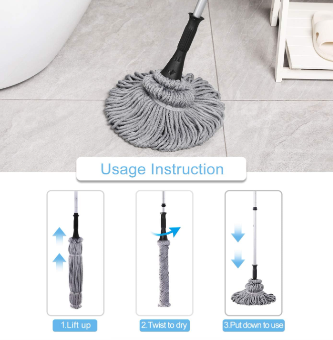 Twist Mop with Reusable Microfiber Heads, Easy Wringing Floor Cleaner for Hardwood, Vinyl and Tile Floors - Image 2