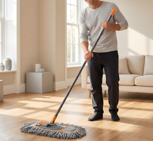 Microfiber Wet and Dry Dust Mop for Floor and Baseboard Cleaning, Household Cleaning Tool for Kitchen and Bathroom