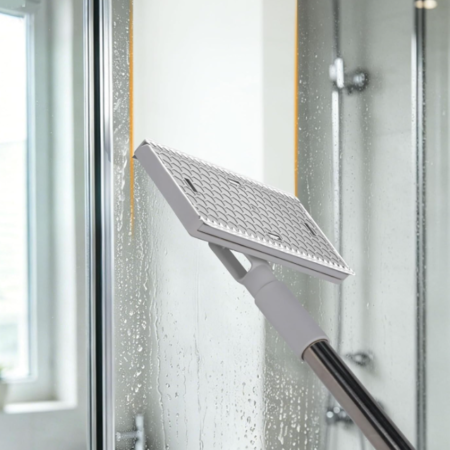 Mini Touch Free Mop with Built-in Squeegee, Rotating Head Cleaning Tool for Walls, Windows and Bathroom Corners